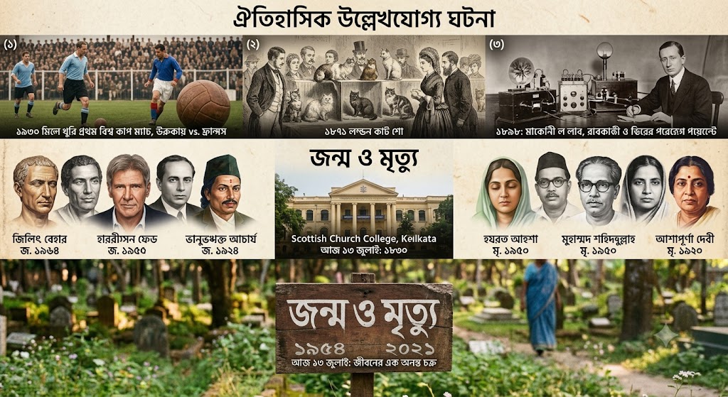 আজ ১৩ জুলাই: ইতিহাসের উল্লেখযোগ্য ঘটনা, জন্ম ও মৃত্যু